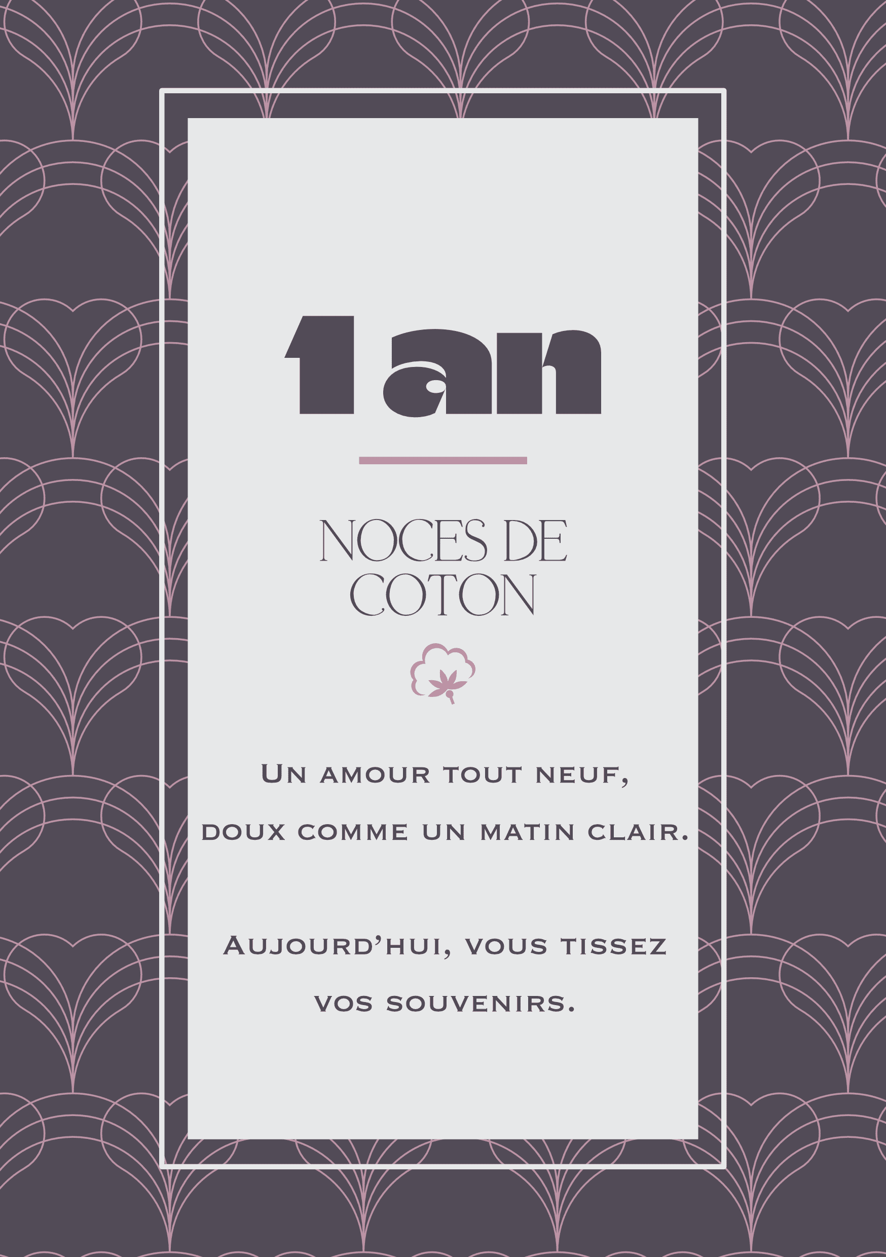 Carte de voeux anniversaire 1 an de mariage collection Rachel Ra Design