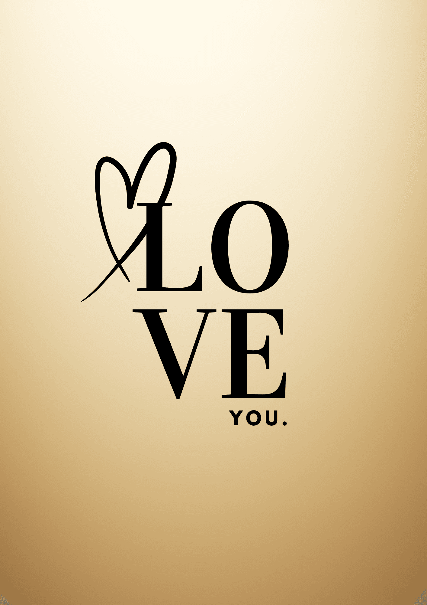 carte sur des tons dorés où il est écrit love you