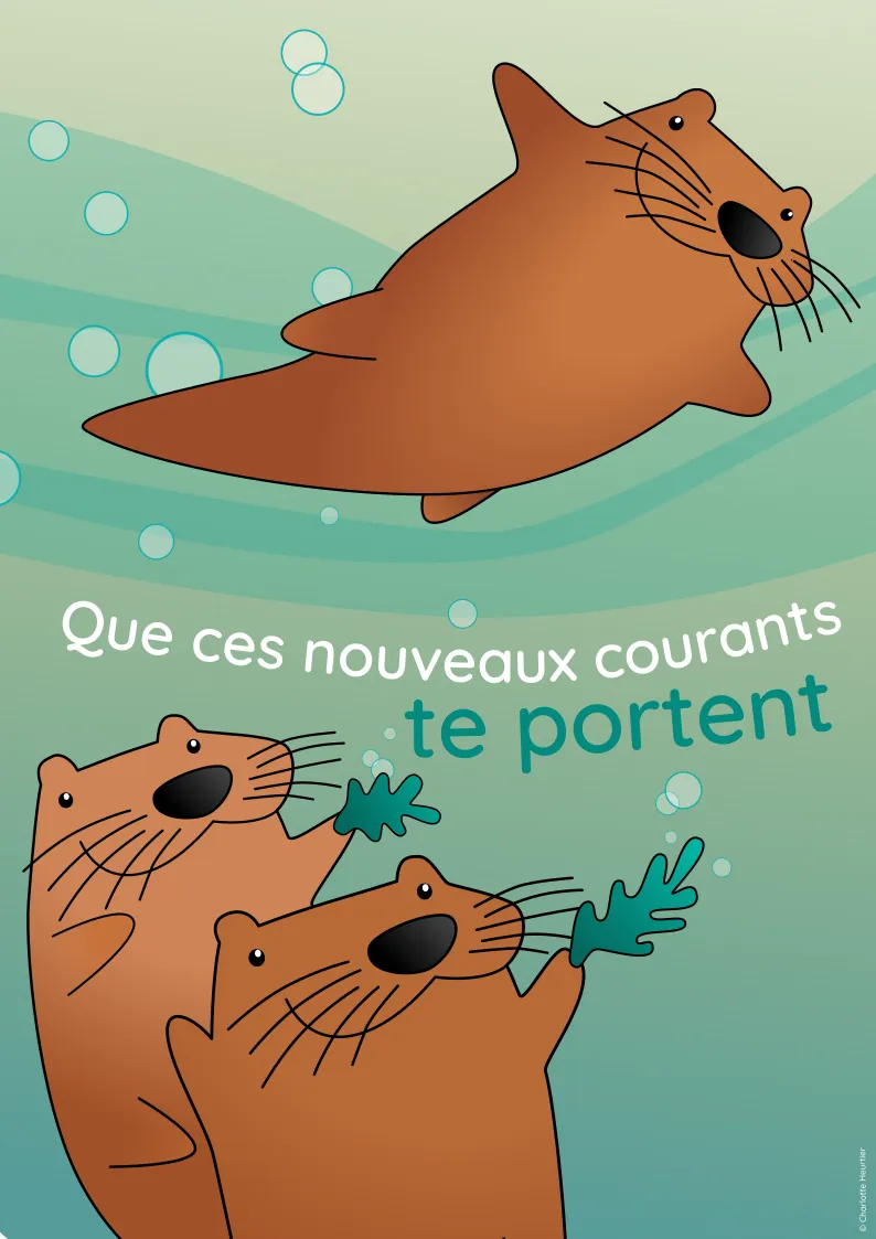 Carte départ collègue virtuelle illustration loutre Charlotte Heurtier