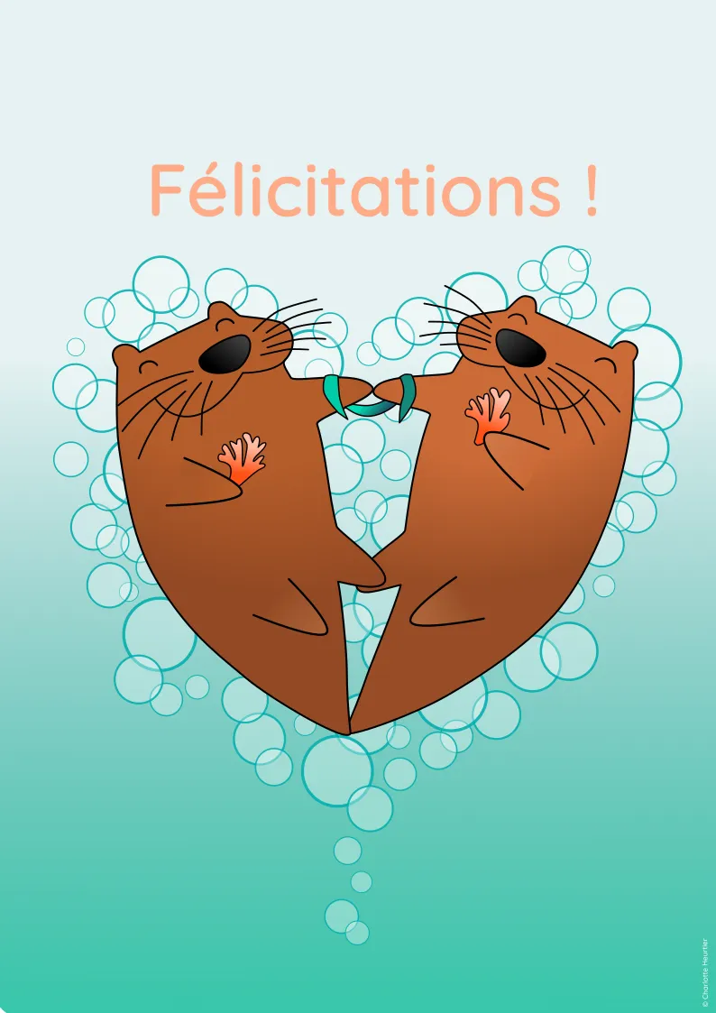 Carte félicitations mariage femmes illustration loutre Charlotte Heurtier