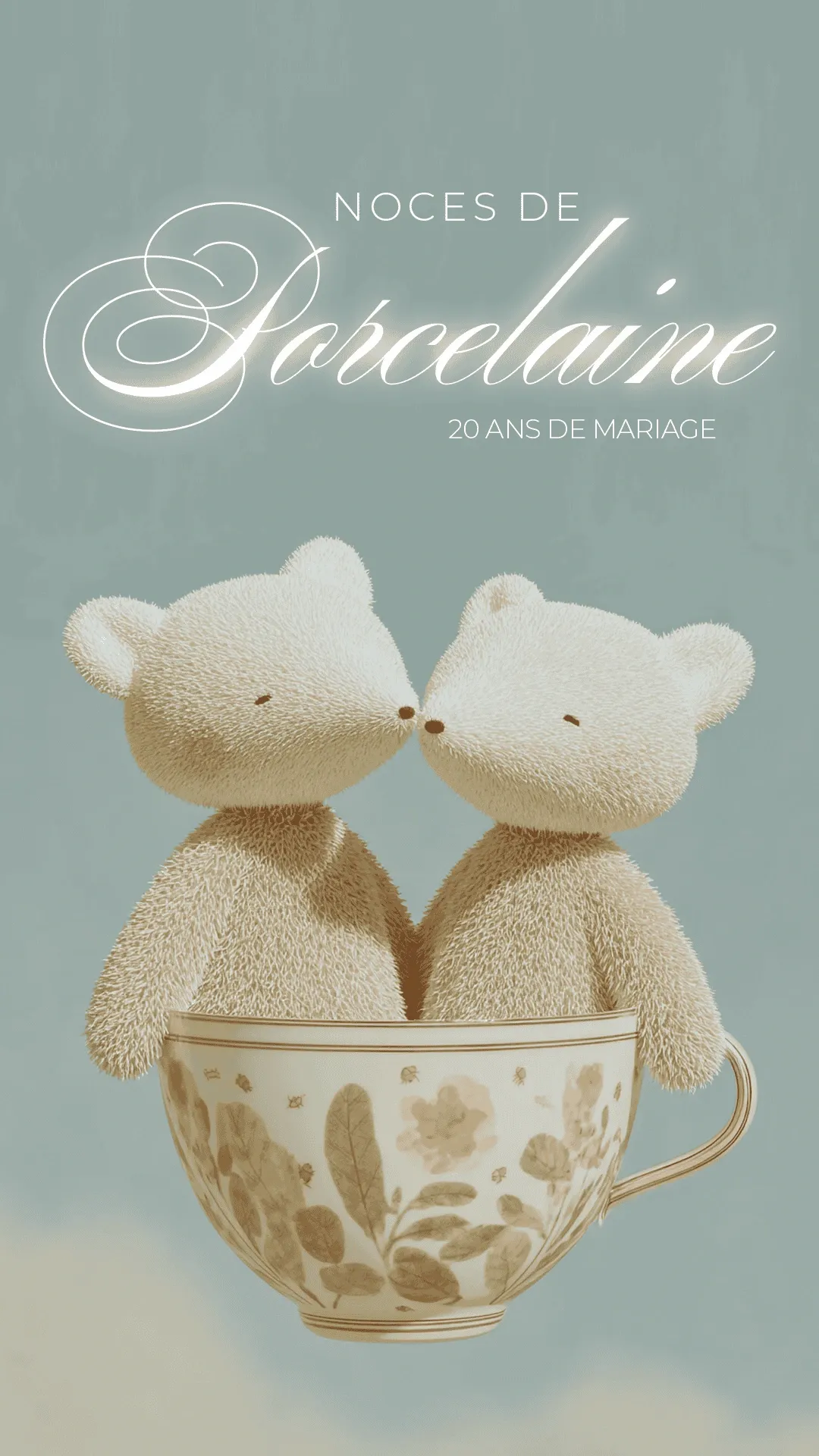 Carte anniversaire de mariage 20 ans noces de porcelaine collection Lucille Allard