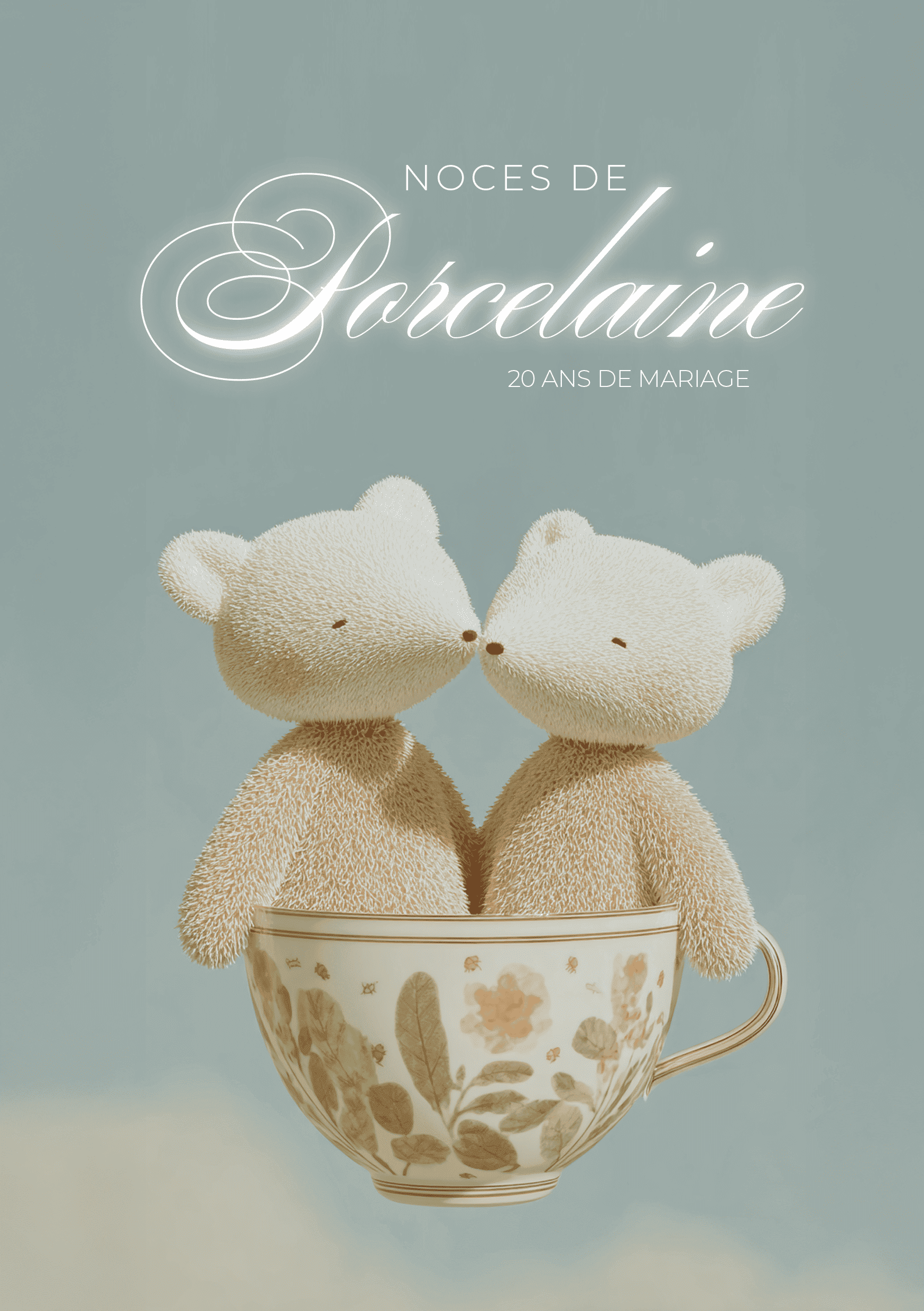 Carte de voeux anniversaire de mariage noces de porcelaine 20 ans collection Lucille Allard 