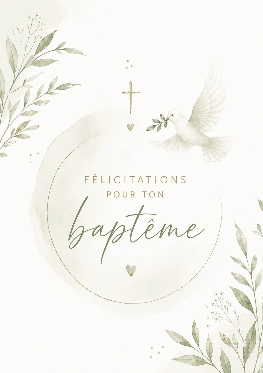 Carte de baptême félicitations colombe 