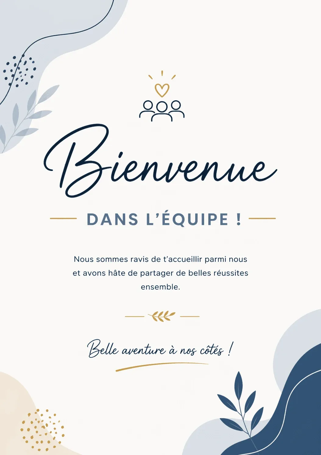 Carte de bienvenue professionnelle équipe bleue