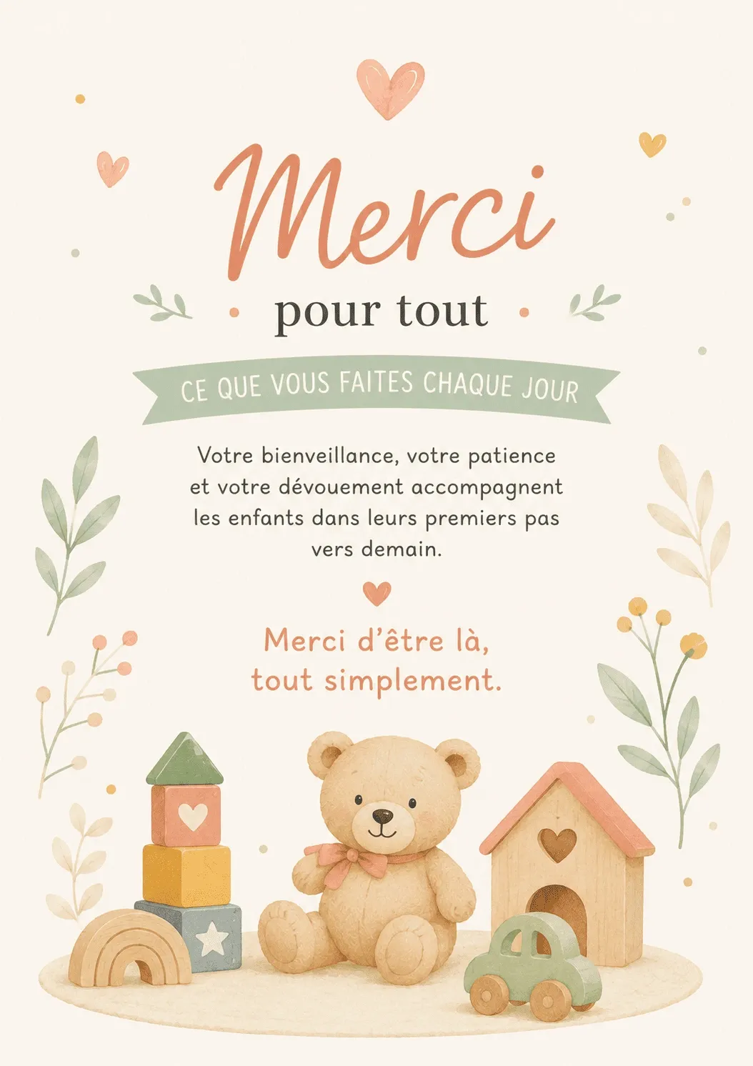 Carte de remerciement petite enfance