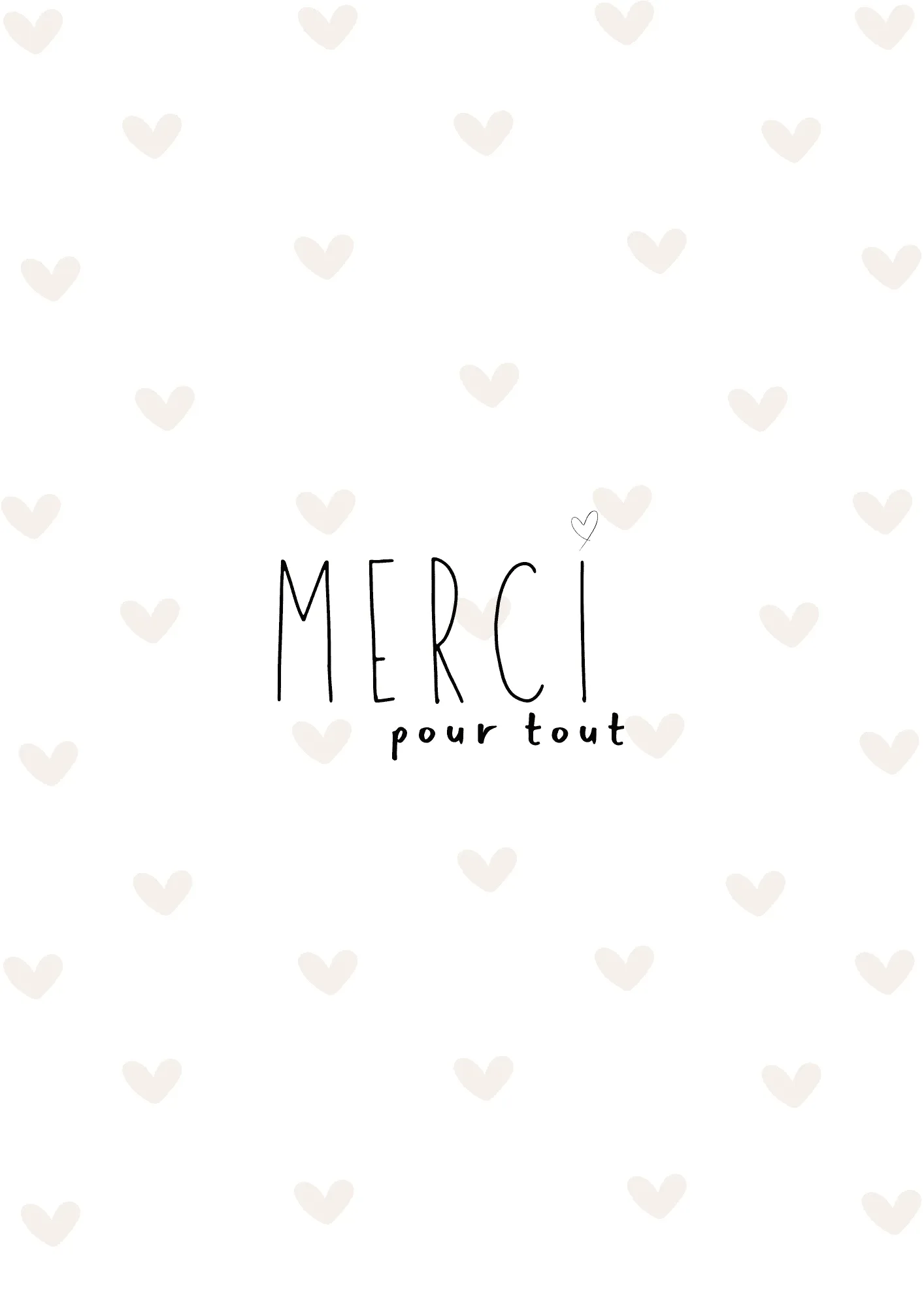 Carte de remerciement fond petits coeurs
