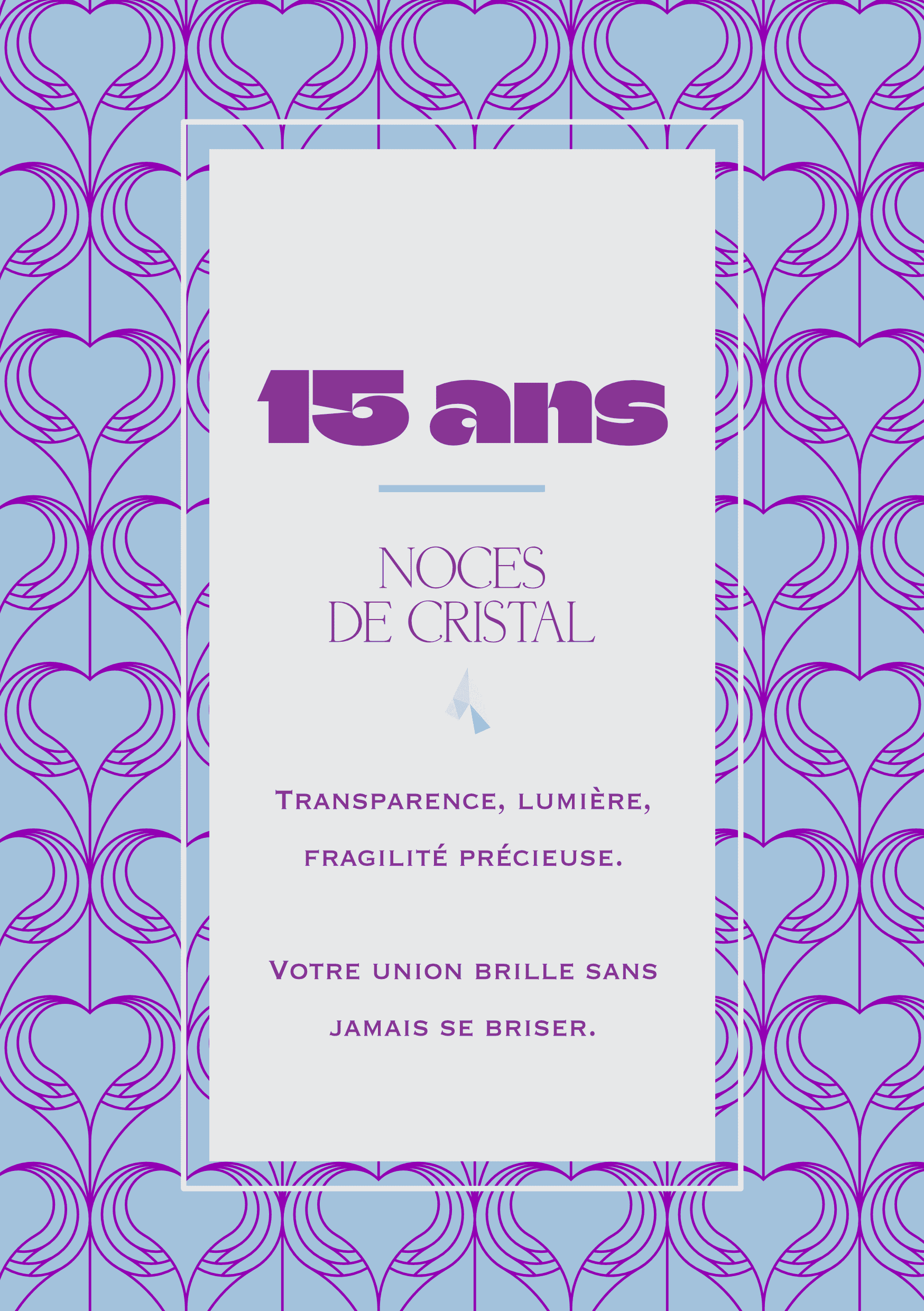 Carte de voeux anniversaire 15 ans de mariage collection Rachel Ra Design