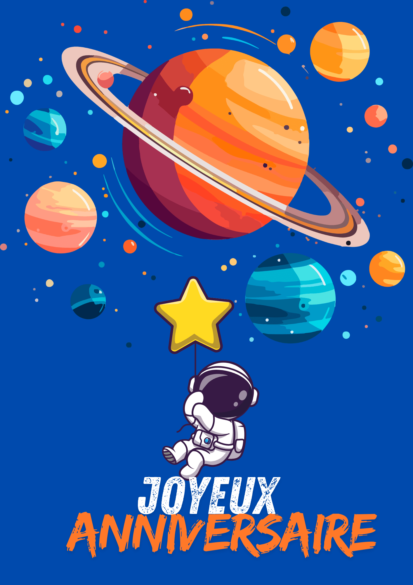 carte système solaire avec astronaute message joyeux anniversaire