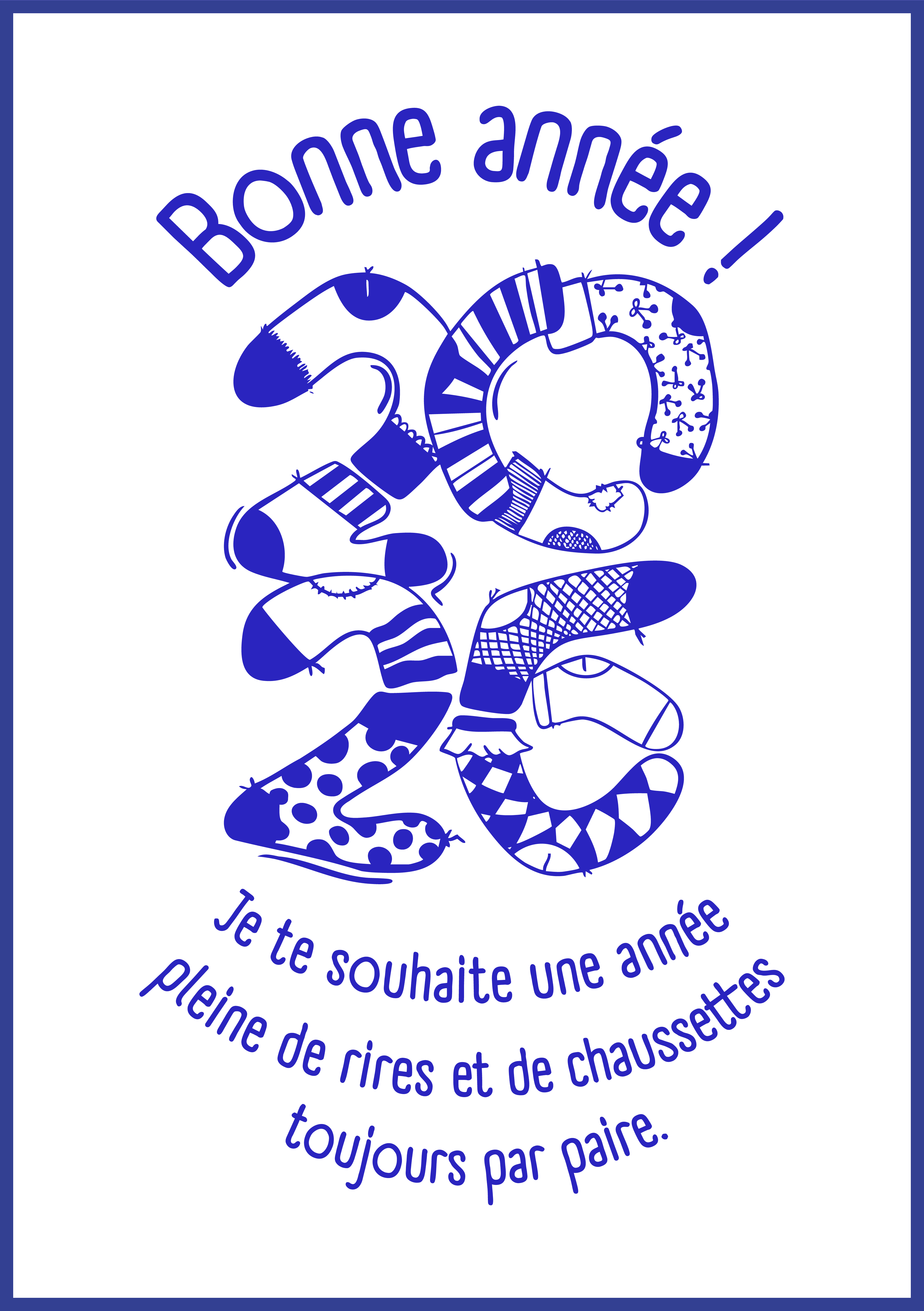 Carte de voeux bonne année 2026 chaussettes collection Rebecca Sanchez