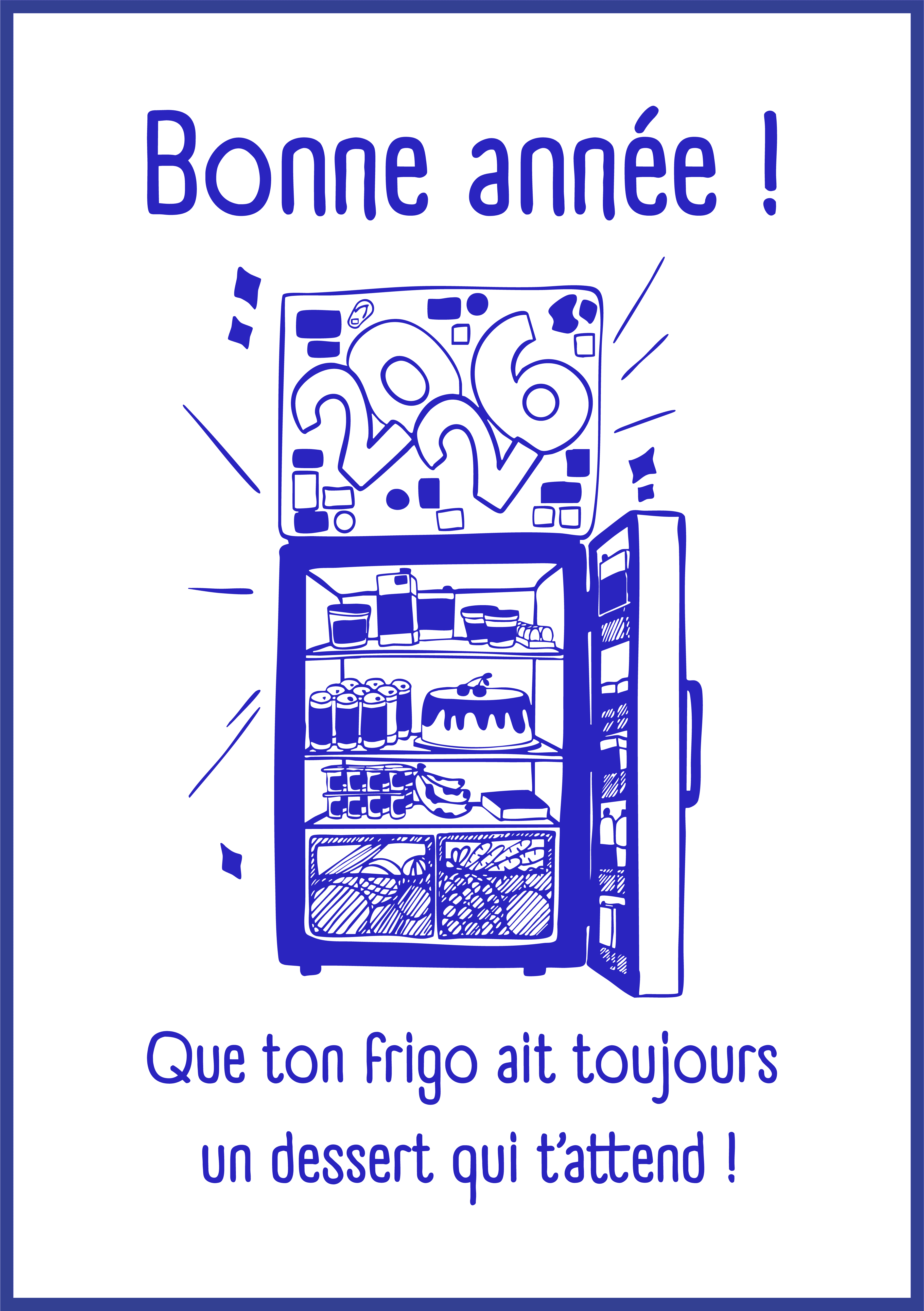 Carte de voeux bonne année 2026 frigo collection Rebecca Sanchez 