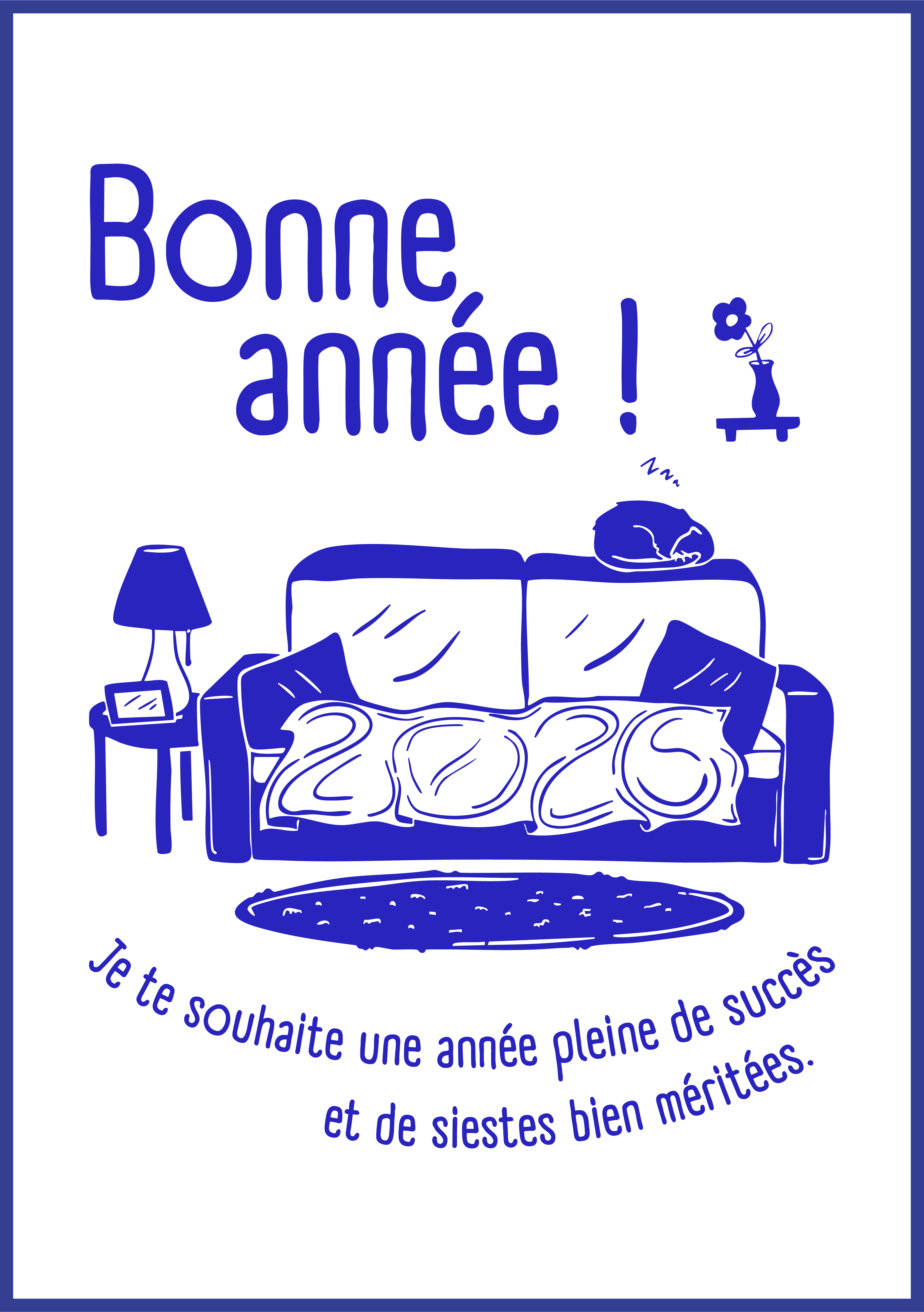 Carte de voeux bonne année 2026 sieste collection Rebecca Sanchez