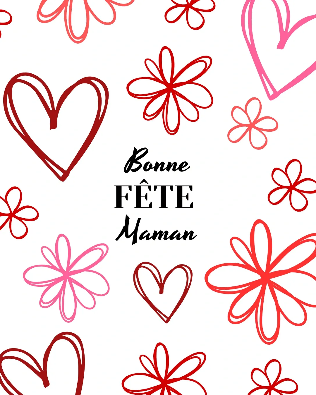 Carte fête des mères coeurs et fleurs