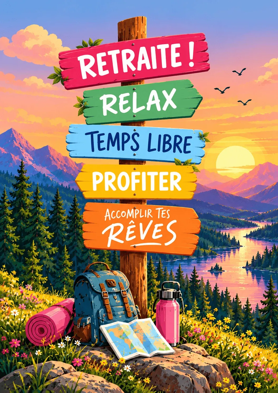 Carte départ collègue retraite évasion