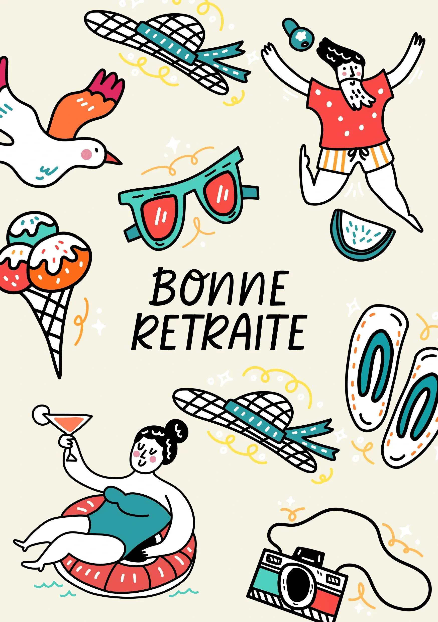 Carte départ collègue virtuelle illustration retraite