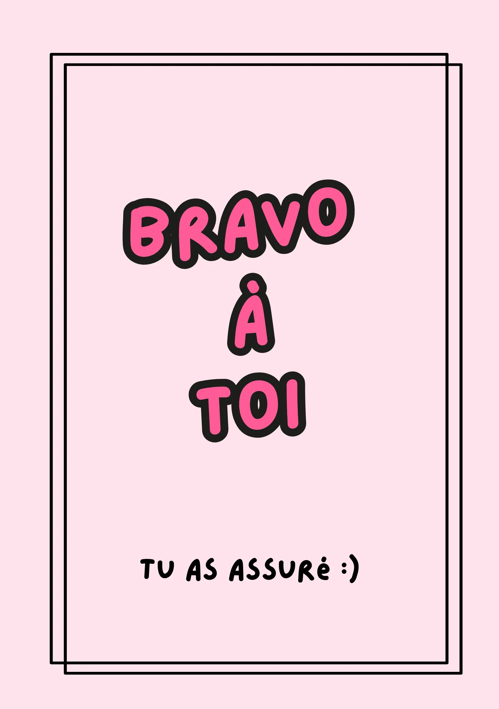 Carte félicitations bravo rose et noire