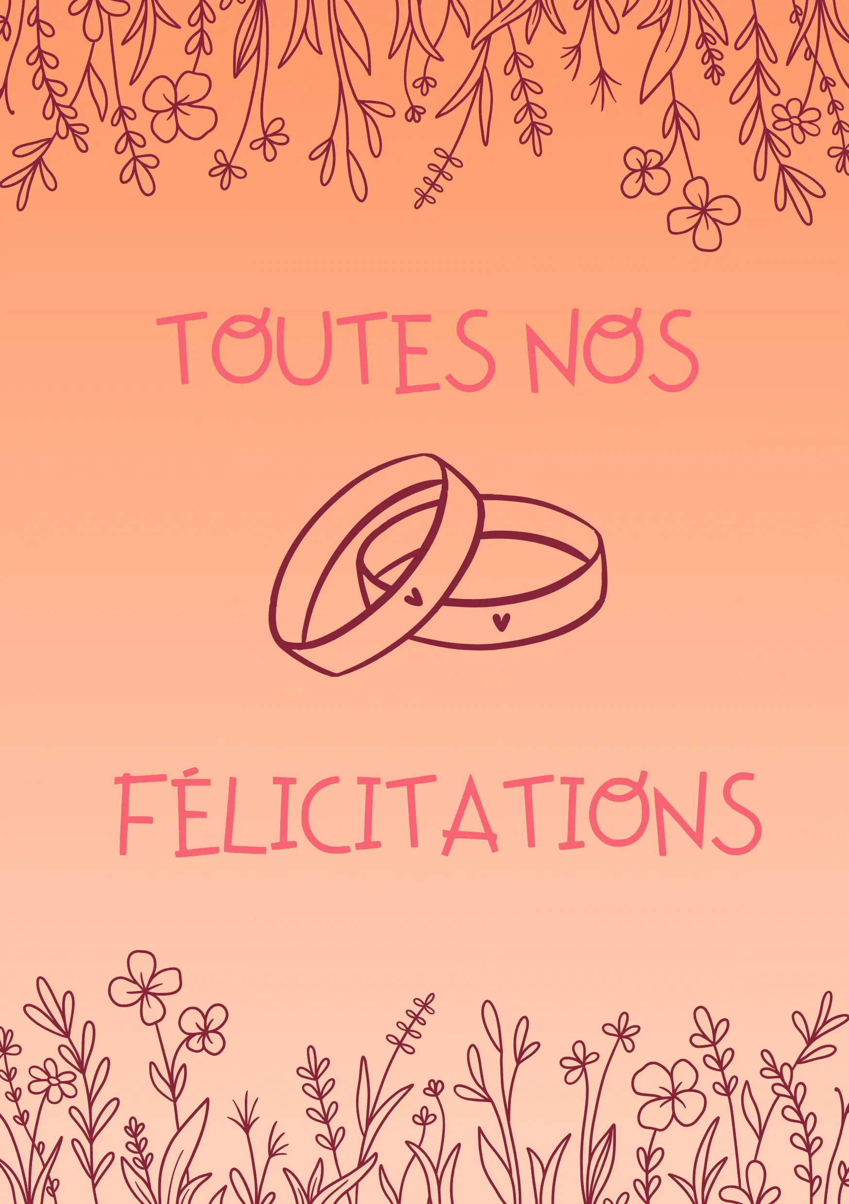 Carte félicitations mariage fleurs alliances
