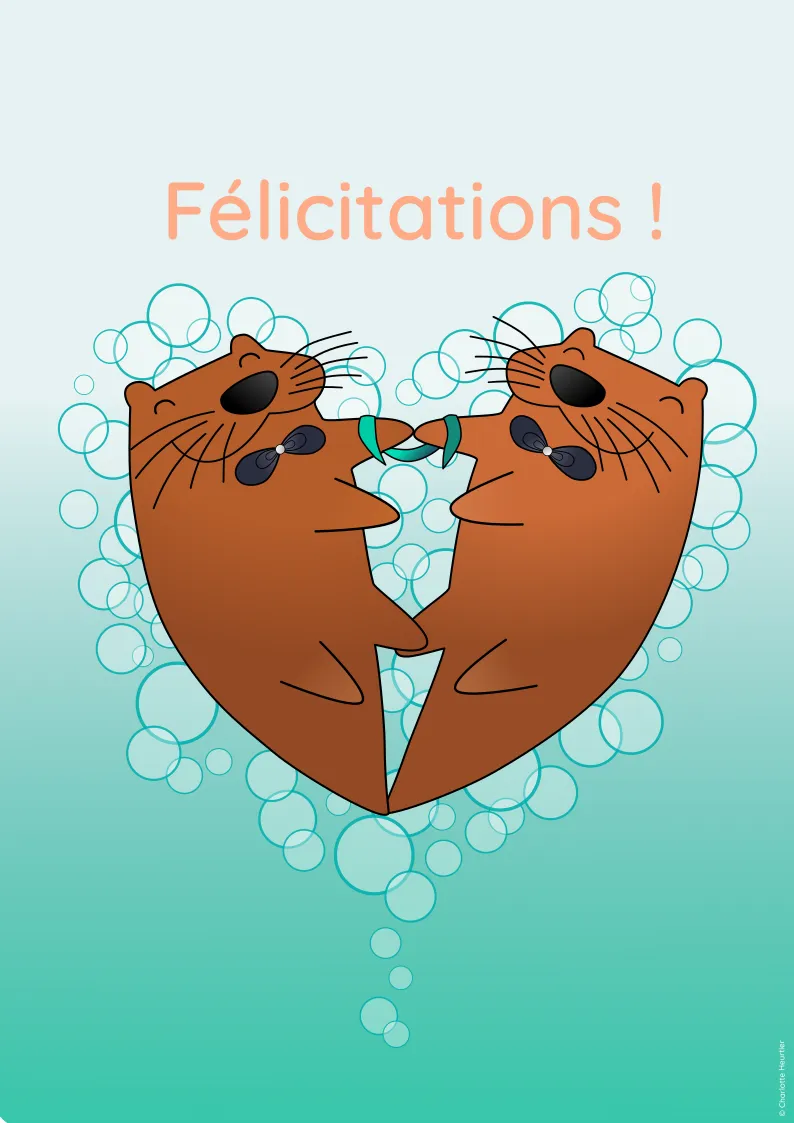 Carte félicitations mariage hommes illustration loutre  Charlotte Heurtier