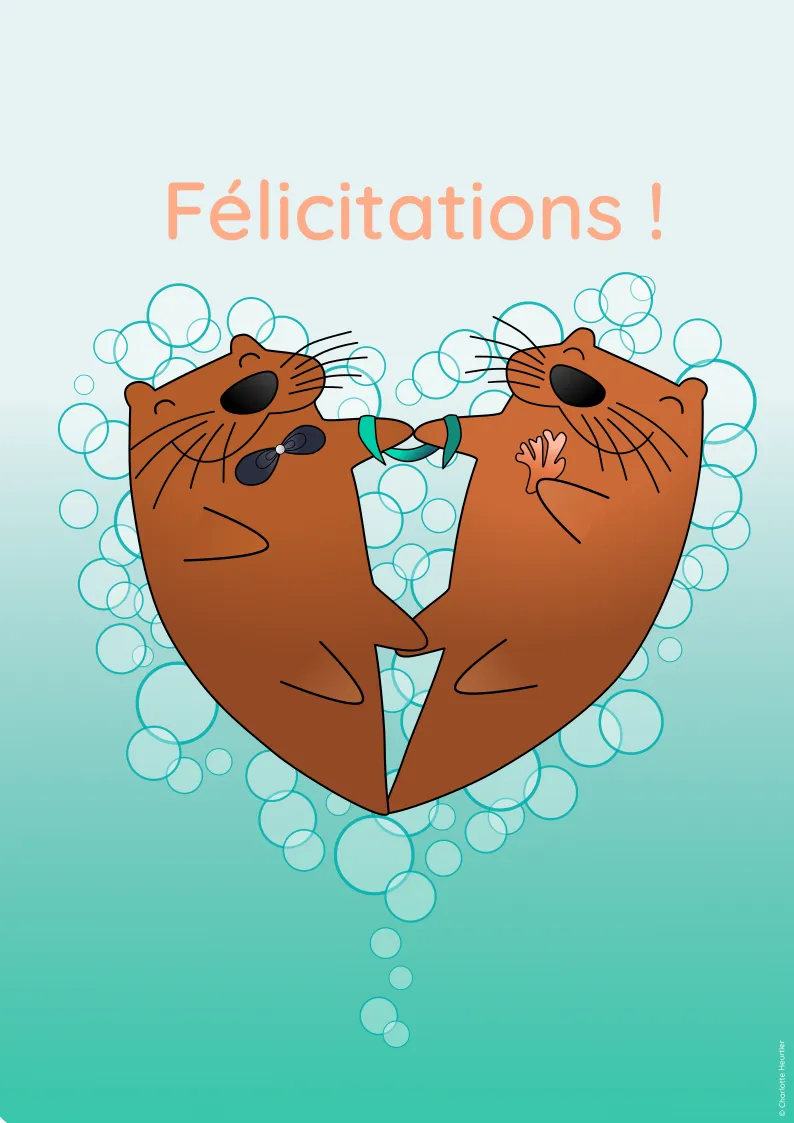 Carte félicitations mariage illustration loutre Charlotte Heurtier 