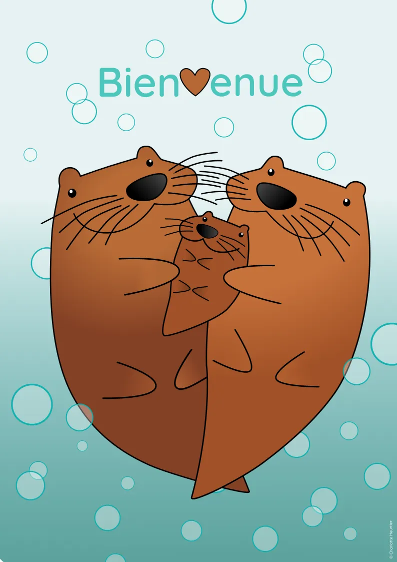 Carte félicitations naissance illustration loutre Charlotte Heurtier