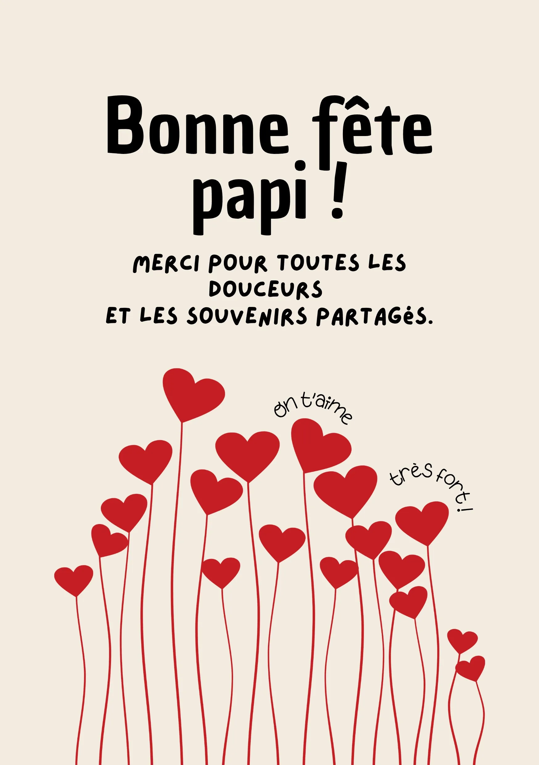 Carte fête des grands pères coeurs rouges